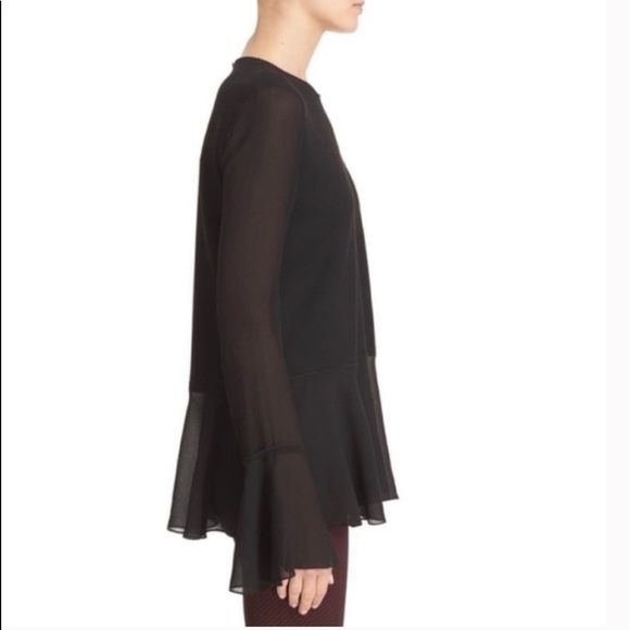 🎯NWOT Theory Lexanda C Idol Bell-Sleeve Peplum Blouse Top Black Size Small - Picture 3 of 13